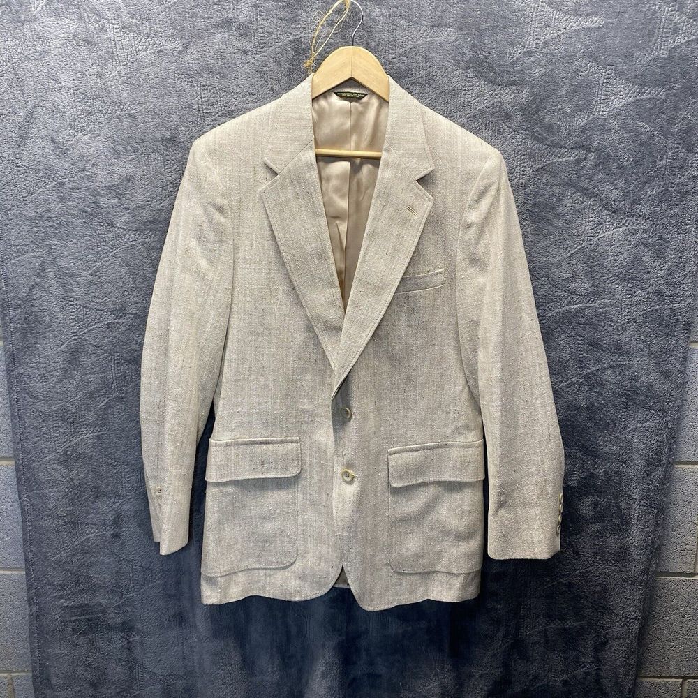 Vintage May D&F Rangoon Blazer Men 40 (S) Matka Silk Beige 2-Button Sport Coat